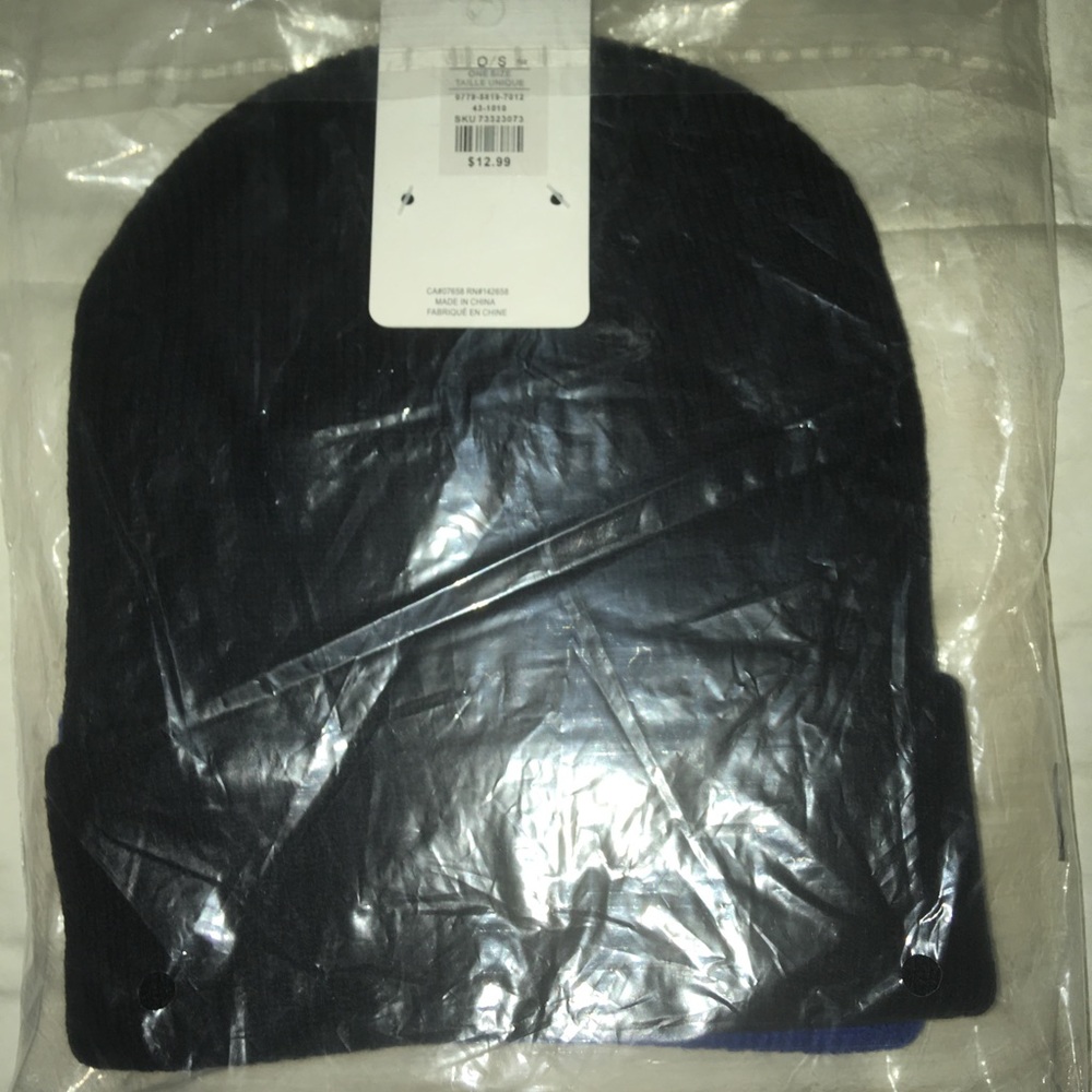 Set of Two, NWT beanies black & blue unisex fold over hats